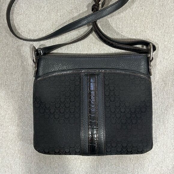 Brighton JOCELYN Heart Logo Crossbody Bag Croc Embossed Leather Jacquard Fabric - Picture 1 of 4